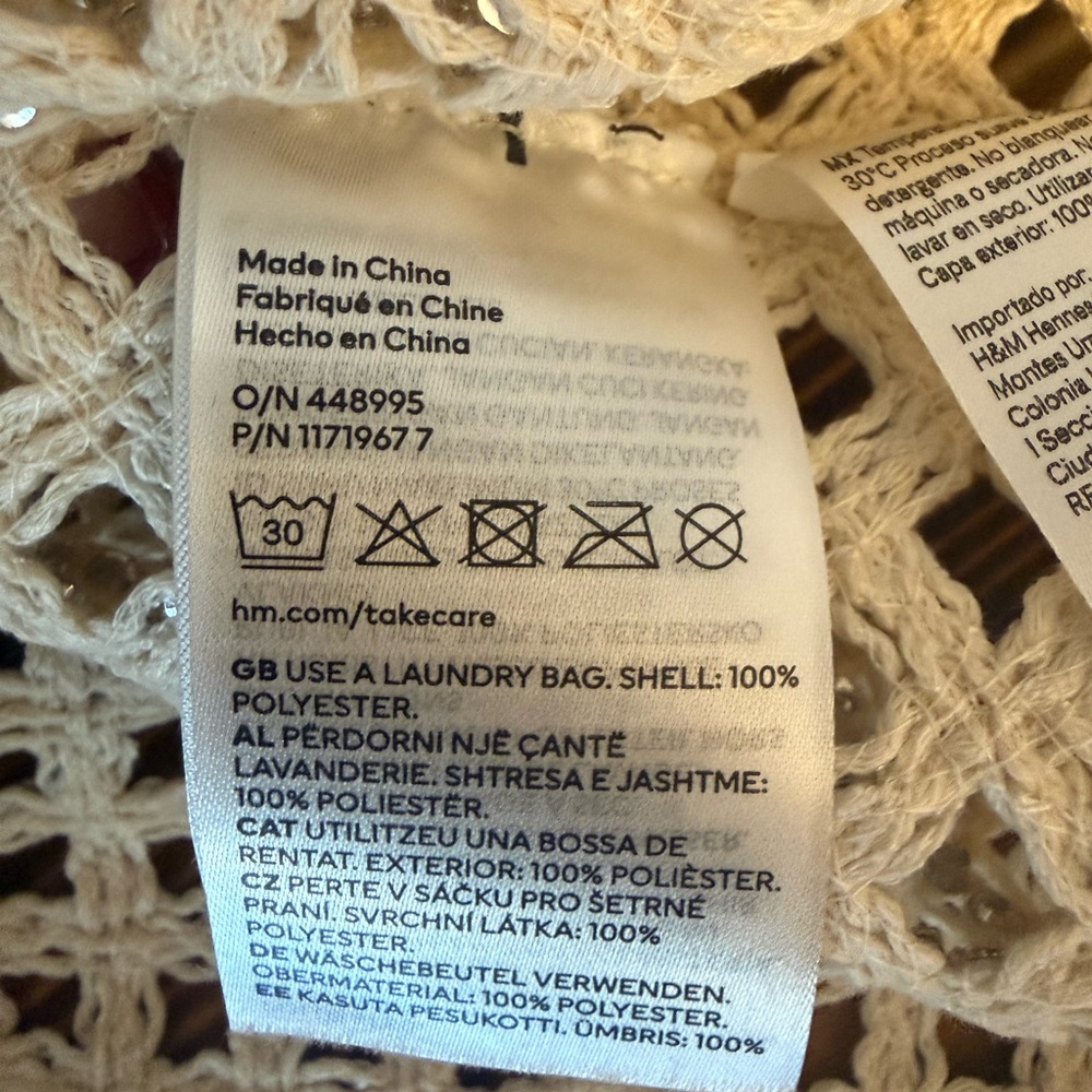 H&M Sequined Hole-Knit Tank Top Light Beige Medium Recycled Fabric - Picture 4 of 7